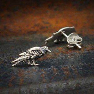 Sterling Silver Raven Post Earrings